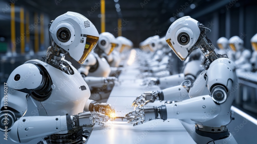 Fototapeta premium Robots welding in a production line