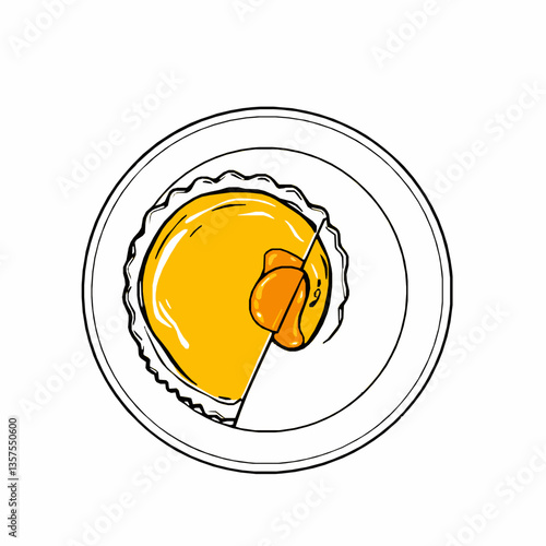 black outline vector of treacle tart with a shortcrust pastry and golden syrup filling isolated on a white background