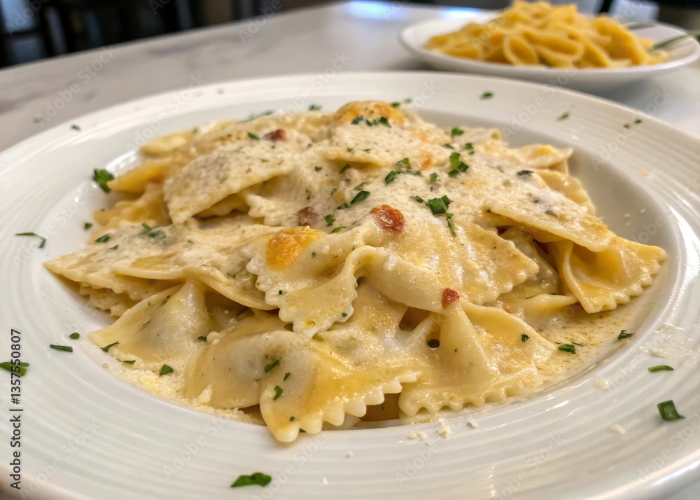 a white plate with colorful pasta and tomato sauce, topped with fresh herbs and cheese. There are also some scattered pieces of pasta on the table around the plate. a white plate with colorful pasta and tomato sauce, topped with fresh herbs and cheese. There are also some scattered pieces of pasta on the table around the plate.