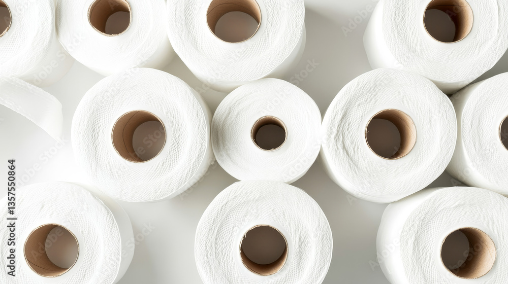 A vertical shot of neatly stacked toilet paper rolls, showcasing their smooth texture and clean, white appearance A vertical shot of neatly stacked toilet paper rolls, showcasing their smooth texture and clean, white appearance