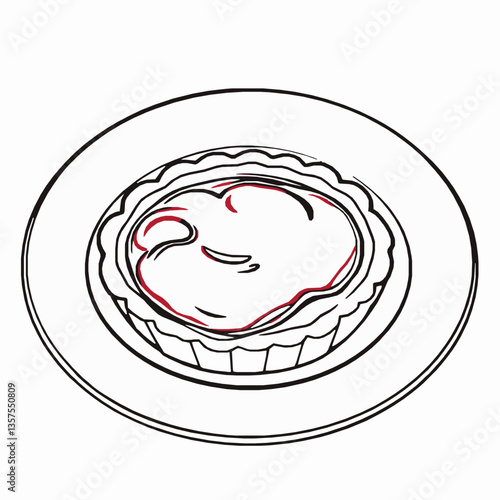 black outline vector of jam tart with shortcrust pastry and fruit jam filling isolated on a white background