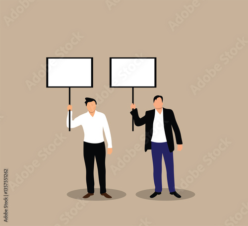 Two Business People with Banners Place for Text. Advertising a product sale or a vacant position in a company vector art