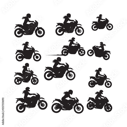motorcycle scooter bike rider icons set silhouette vector design symbol illustrations