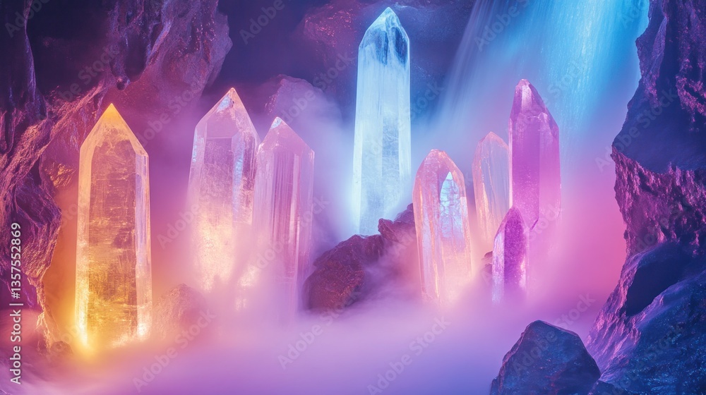 Enchanted Crystal Grotto: A Mystical Cave Illuminated with Glowing Quartz Crystals Enchanted Crystal Grotto: A Mystical Cave Illuminated with Glowing Quartz Crystals