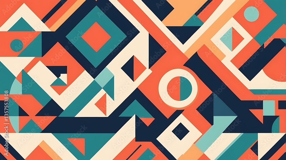 Stylized geometric designs in a retro color palette. Stylized geometric designs in a retro color palette.