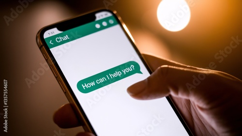 Digital Dialogue: A close-up shot reveals a hand holding a smartphone with a messaging app open, displaying a chat interface with the message 