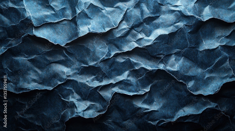 Fototapeta premium Textured deep blue crumpled paper background
