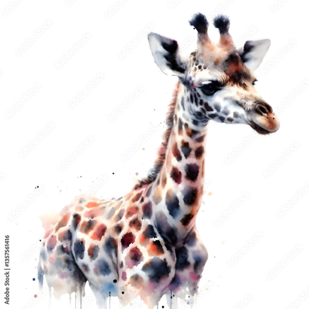 Naklejka premium 투명배경, 기린, 수채화, png (Transparent background, giraffe, water colour, png)
