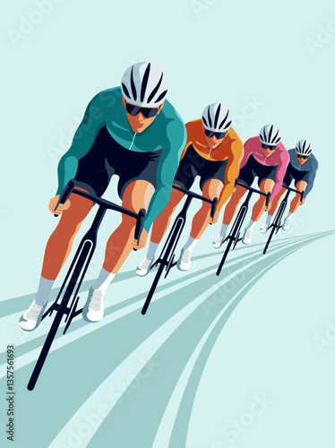 Group of professional cyclists competing at velodrome