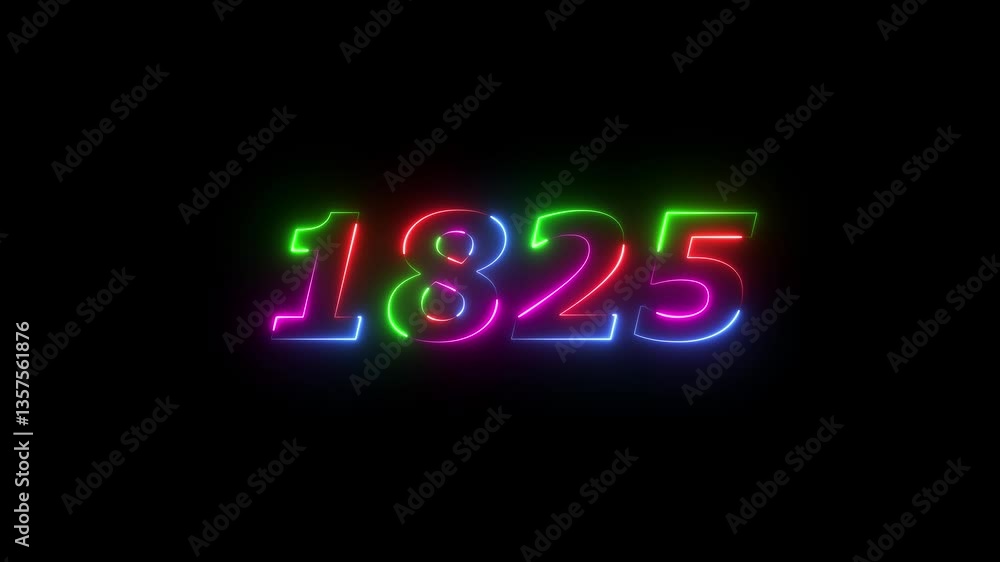 1825 neon line text. Abstract 1825 neon text animation ,For neon color Glowing neon number text background 4k video animation . 1825 title metal text on black alpha channel background. 1825 neon line text. Abstract 1825 neon text animation ,For neon color Glowing neon number text background 4k video animation . 1825 title metal text on black alpha channel background.
