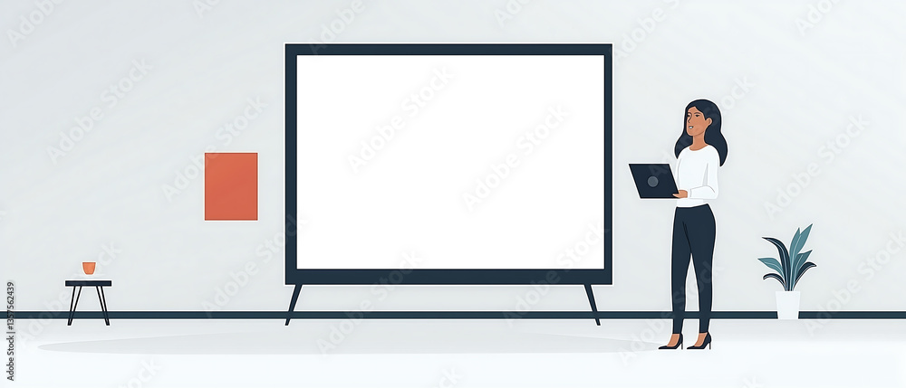 woman giving presentation infront of a white screen, space for text, generative ai woman giving presentation infront of a white screen, space for text, generative ai