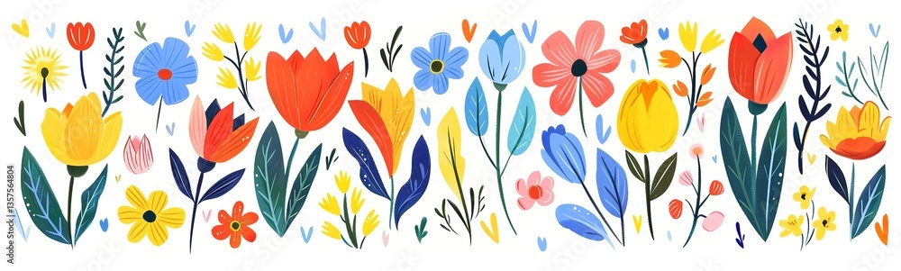 custom made wallpaper toronto digitalColorful watercolor floral border with tulips and wildflowers