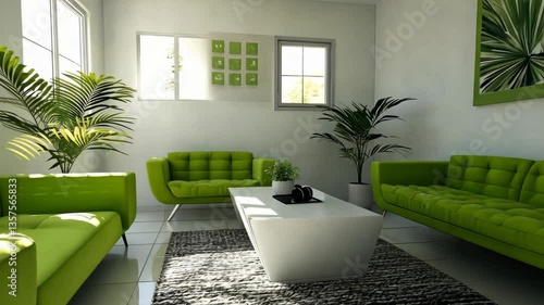 Modern Office Interior With Vibrant Green Furniture and Plants Generative AI