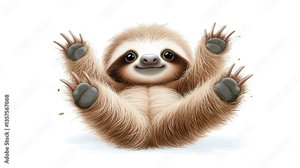 Fototapeta premium Adorable baby sloth playfully sprawled on its back.