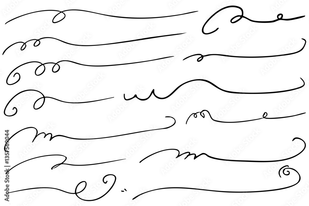 Obraz premium 手描きの文字の下の線 アンダーラインセット ベクター