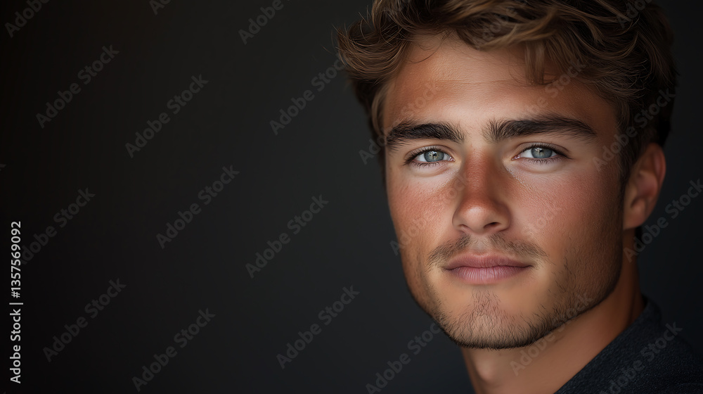 Fototapeta premium closeup portrait of a young man, male background, generative ai