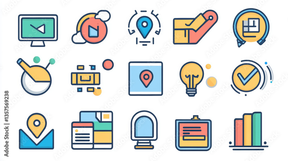A collection of web-related line icons, including loyalty programs, inflation indicators, AI, Q&A, location pins, statistics, online analytics, and budget accounting symbols A collection of web-related line icons, including loyalty programs, inflation indicators, AI, Q&A, location pins, statistics, online analytics, and budget accounting symbols