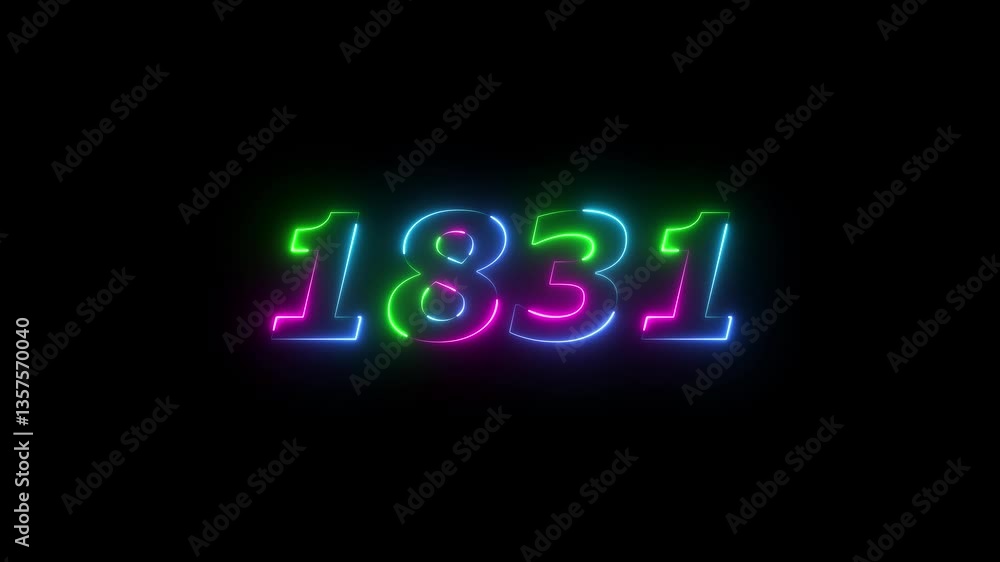 1831 neon line text. Abstract 1831 neon text animation ,For neon color Glowing neon number text background 4k video animation . 1831 title metal text on black alpha channel background. 1831 neon line text. Abstract 1831 neon text animation ,For neon color Glowing neon number text background 4k video animation . 1831 title metal text on black alpha channel background.