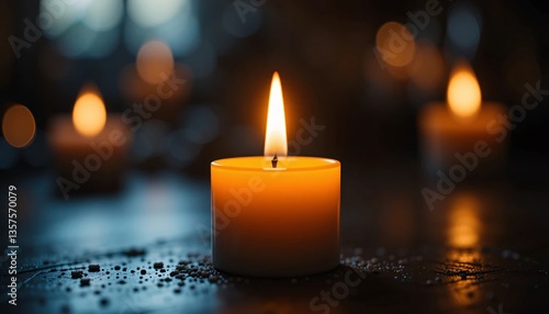 Candle, Burning candles glowing softly in the dark for warm holiday night, Close-up picture of candle on fire in dark blurred background