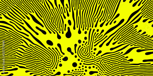 Abstract pattern background with organic halftone colors splash. Vector pattern of abstract dots and oil spill liquid or ink liquid splash on acid yellow background