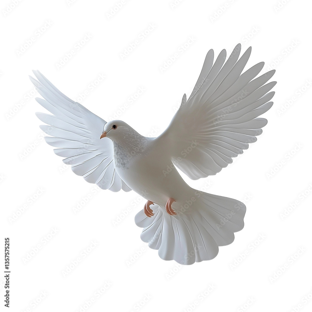 Obraz premium White dove in flight, full-body view on Png Format and Transparent Background