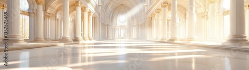 Empty Church Interior with Altar View and Soft Light Effects