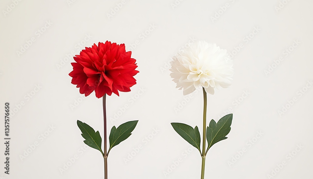 Red & White Dahlias for Minimalist Studio Shot. Red & White Dahlias for Minimalist Studio Shot.