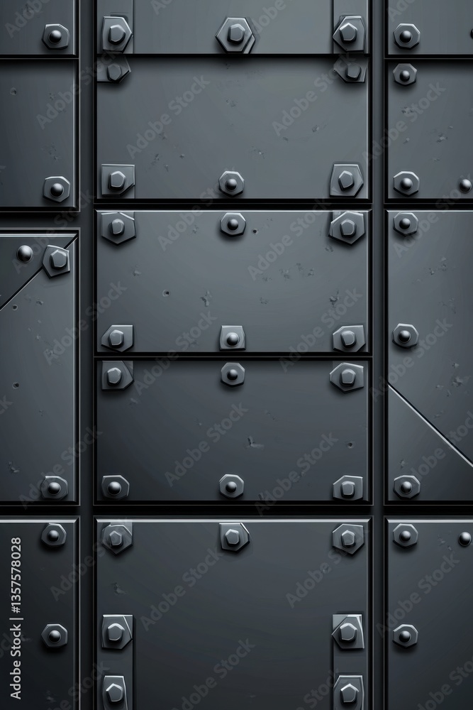 3D render of a flat grey background with metal plates.
3D render of a flat grey background with metal plates.
