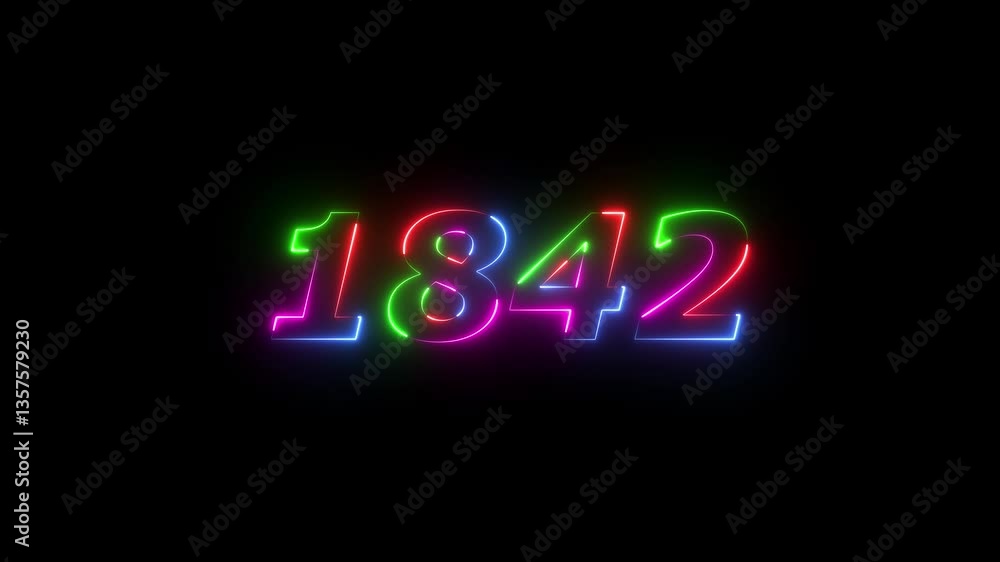 1842 neon line text. Abstract 1842 neon text animation ,For neon color Glowing neon number text background 4k video animation . 1842 title metal text on black alpha channel background. 1842 neon line text. Abstract 1842 neon text animation ,For neon color Glowing neon number text background 4k video animation . 1842 title metal text on black alpha channel background.