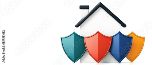 Illustrative home insurance claim agency shielded house in a vibrant environment photo