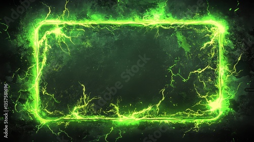 Glowing Green Energy Frame on Dark Background - Abstract Digital Art