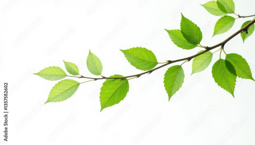 Long isolated branches with green leaves on a white background, pure, natural Long isolated branches with green leaves on a white background, pure, natural