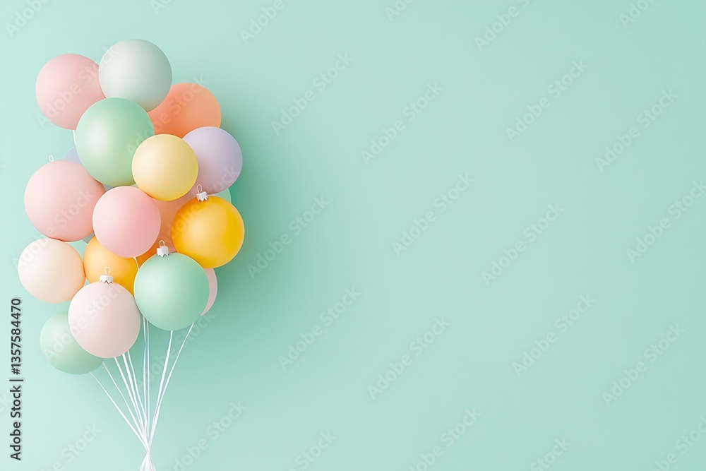 Pastel Balloons Floating for Mint Background. Pastel Balloons Floating for Mint Background.