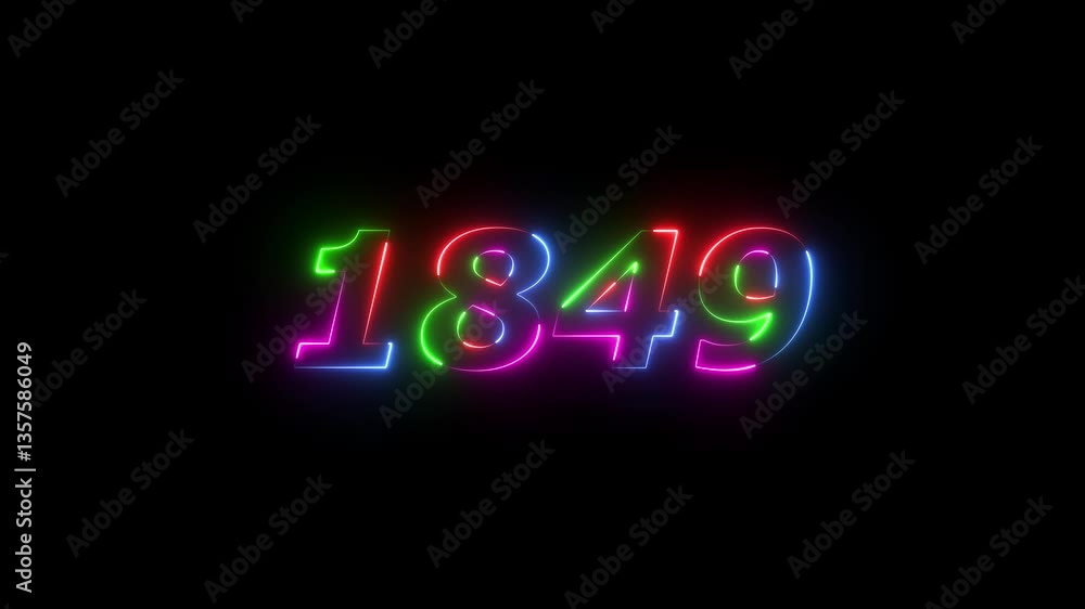 1849 neon line text. Abstract 1849 neon text animation ,For neon color Glowing neon number text background 4k video animation . 1849 title metal text on black alpha channel background. 1849 neon line text. Abstract 1849 neon text animation ,For neon color Glowing neon number text background 4k video animation . 1849 title metal text on black alpha channel background.