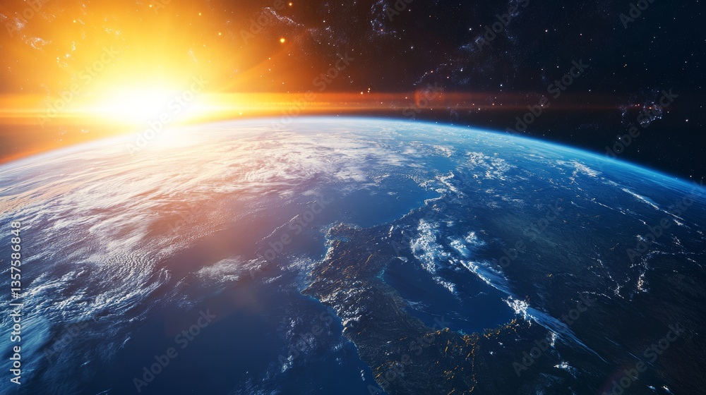 Fototapeta premium Earth from space with extreme weather, hurricanes, and storms in the atmosphere over the plane.