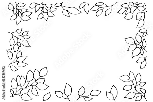 手書きの木の葉や草のボタニカル線画のイラスト　ベクター