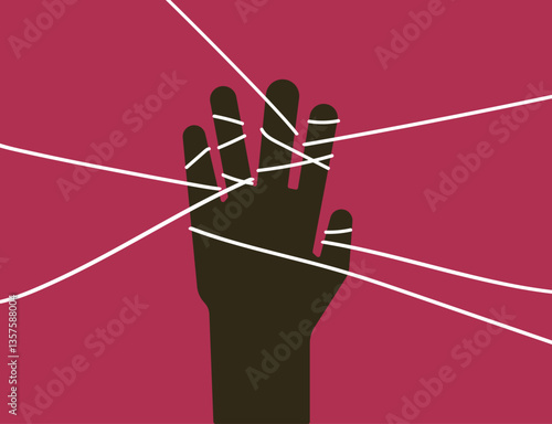 Hand wrapped with string, concept illustration about manipulation