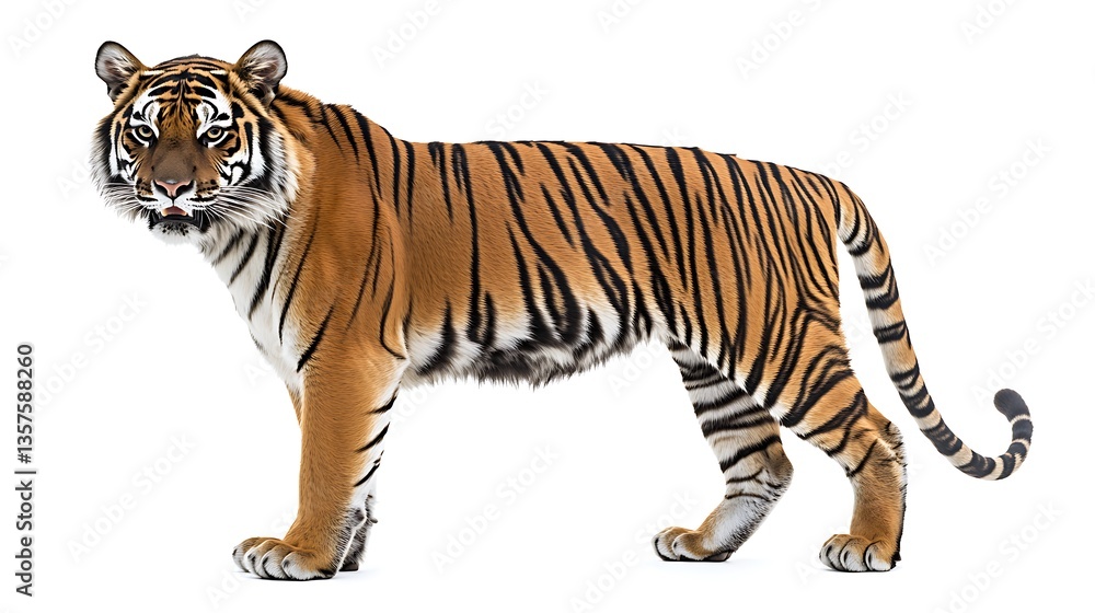 Fototapeta premium Majestic tiger standing, isolated on white.