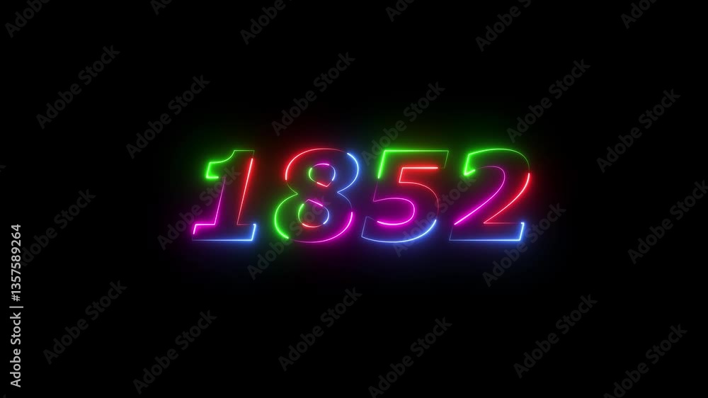 1852 neon line text. Abstract 1852 neon text animation ,For neon color Glowing neon number text background 4k video animation . 1852 title metal text on black alpha channel background. 1852 neon line text. Abstract 1852 neon text animation ,For neon color Glowing neon number text background 4k video animation . 1852 title metal text on black alpha channel background.