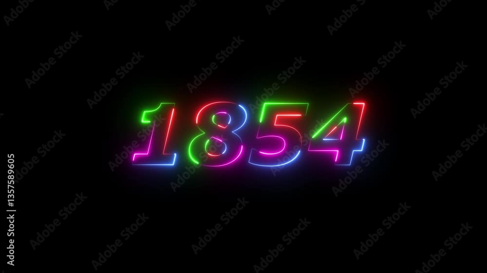 1854 neon line text. Abstract 1854 neon text animation ,For neon color Glowing neon number text background 4k video animation . 1854 title metal text on black alpha channel background. 1854 neon line text. Abstract 1854 neon text animation ,For neon color Glowing neon number text background 4k video animation . 1854 title metal text on black alpha channel background.