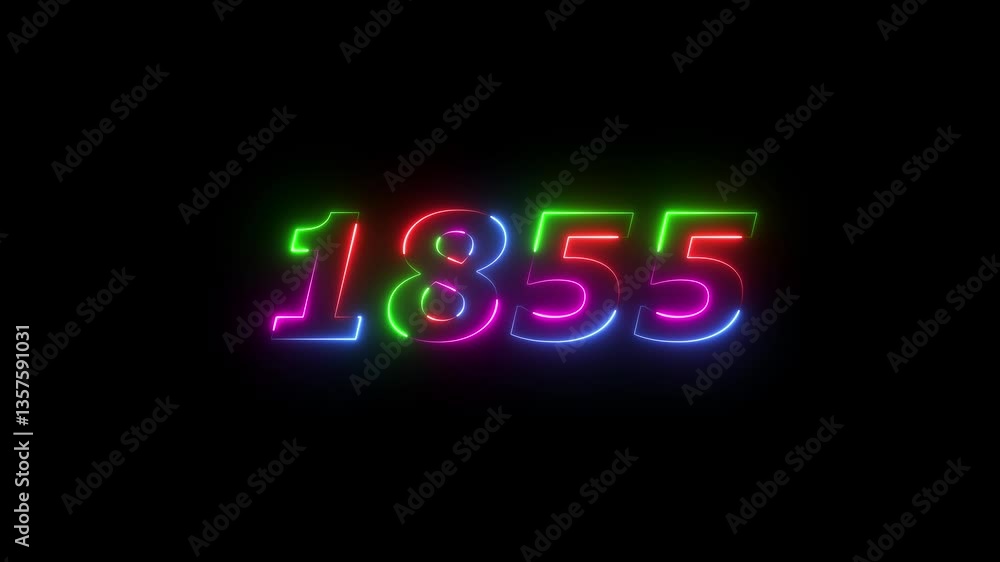 1855 neon line text. Abstract 1855 neon text animation ,For neon color Glowing neon number text background 4k video animation . 1855 title metal text on black alpha channel background. 1855 neon line text. Abstract 1855 neon text animation ,For neon color Glowing neon number text background 4k video animation . 1855 title metal text on black alpha channel background.
