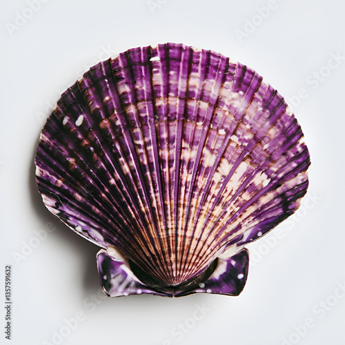 Purple scallop seashell isolated on white background