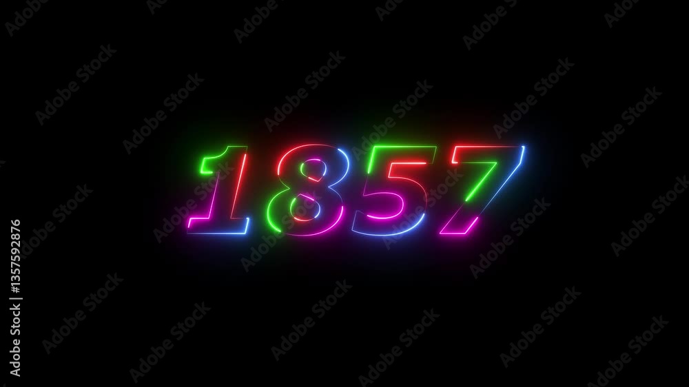 1857 neon line text. Abstract 1857 neon text animation ,For neon color Glowing neon number text background 4k video animation . 1857 title metal text on black alpha channel background. 1857 neon line text. Abstract 1857 neon text animation ,For neon color Glowing neon number text background 4k video animation . 1857 title metal text on black alpha channel background.