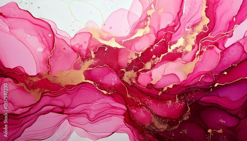 Alcohol ink pink paint marble pattern marbled abstract painting blot free-flowing paints fluid art background wallpaper fuchsia gold white backgrounds backdrop