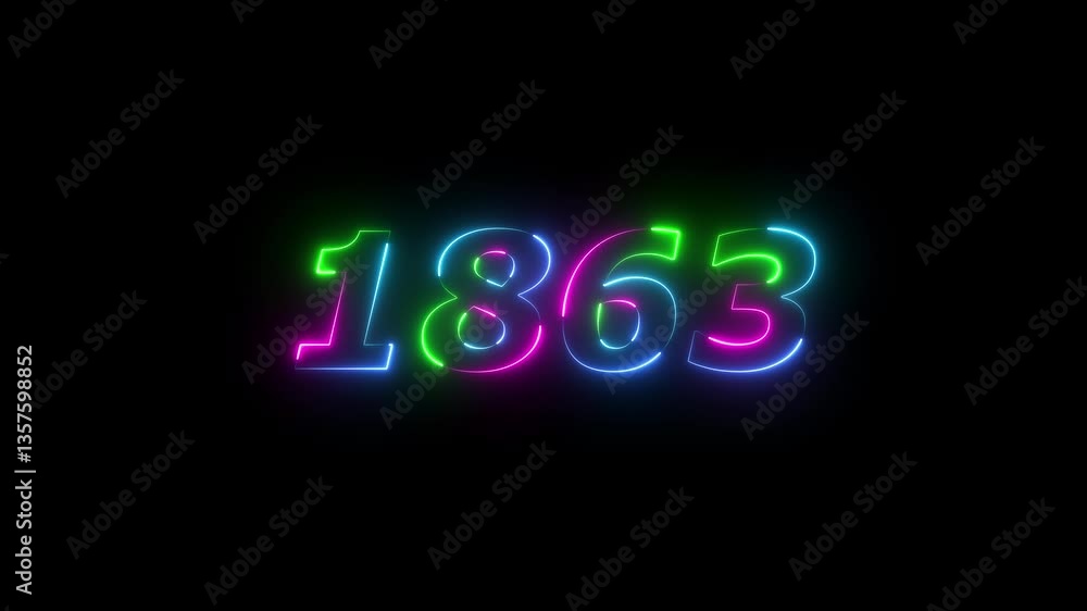 1863 neon line text. Abstract 1863 neon text animation ,For neon color Glowing neon number text background 4k video animation . 1863 title metal text on black alpha channel background. 1863 neon line text. Abstract 1863 neon text animation ,For neon color Glowing neon number text background 4k video animation . 1863 title metal text on black alpha channel background.