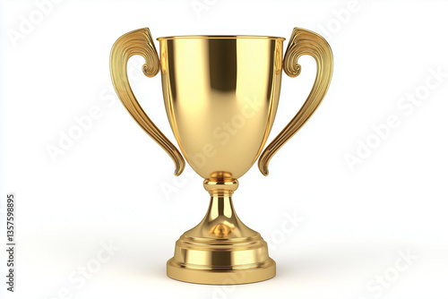 3D golden trophy cup on white