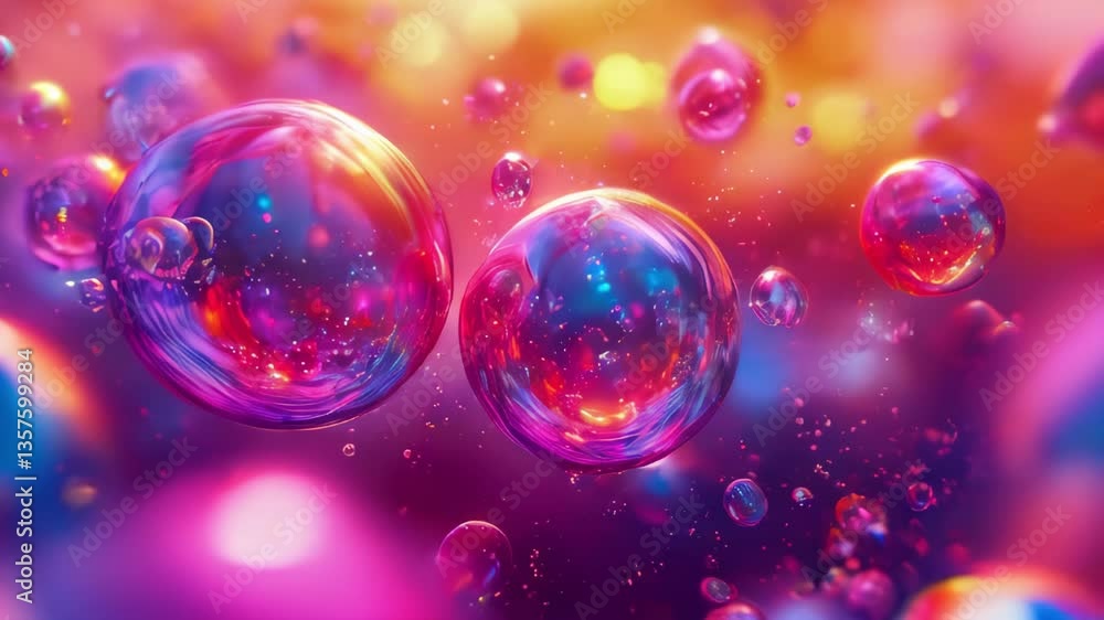 A composition of many soap bubbles in bright pink, purple, orange and blue tones. A composition of many soap bubbles in bright pink, purple, orange and blue tones.
