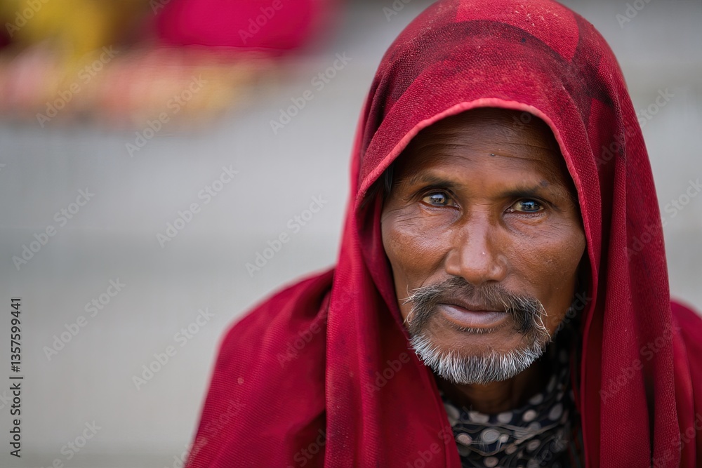 A man wearing a red scarf and a turban A man wearing a red scarf and a turban