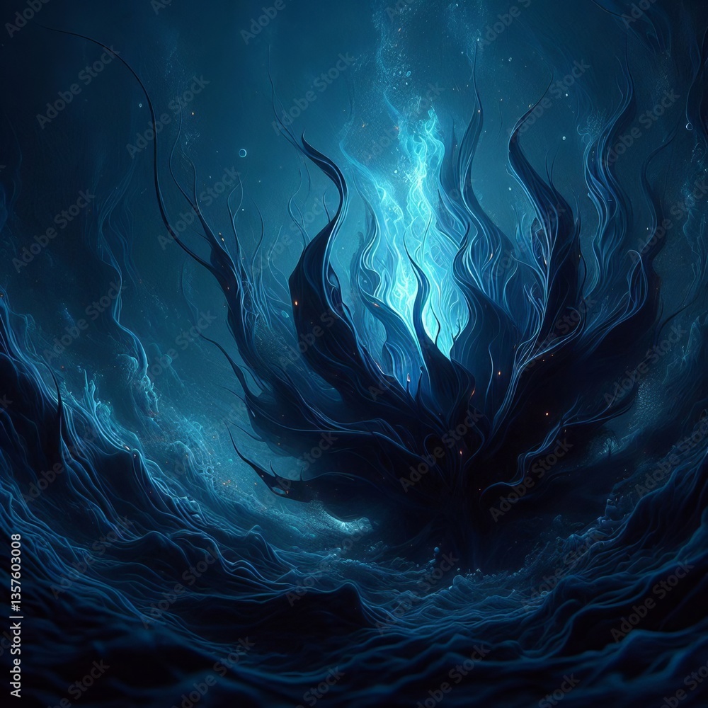 Obraz premium Abyssal Flame A deep blue black fire that burns underwater often