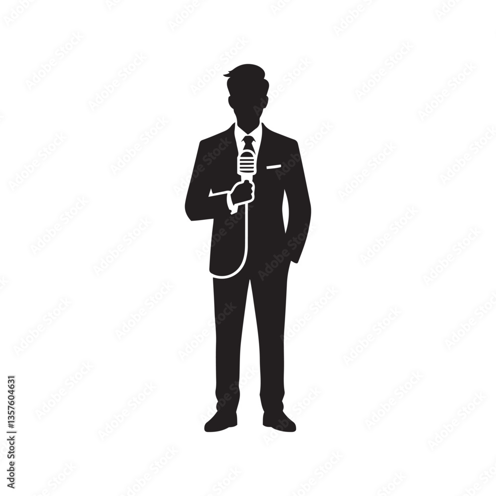 Obraz premium journalist, businessman, news anchor silhouette vector illustration